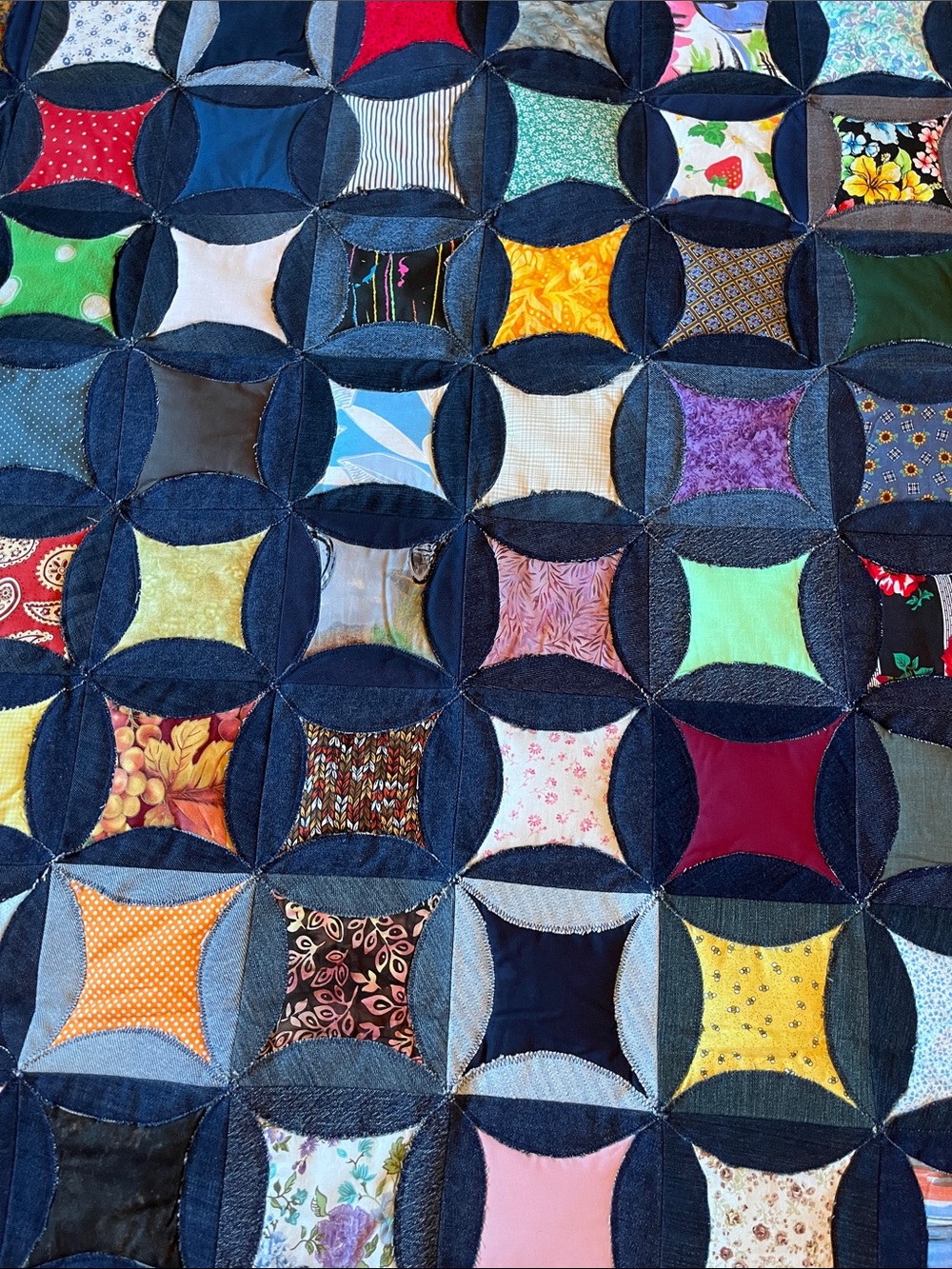 Handmade Multicolor Patchwork Cathedral Window Quilt 
Denim
Reversible - Picture 4 of 10